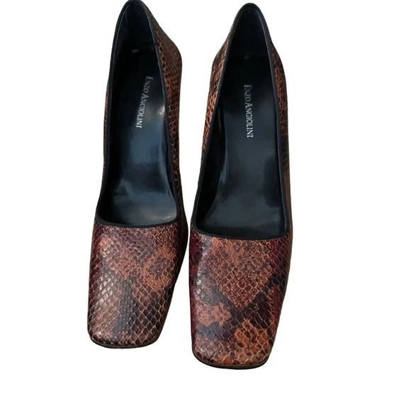 Enzo Angiolini Women's Brown Snake Skin Leather Square Toe Pump Heel Size‎ 8.5M - Picture 6 of 9